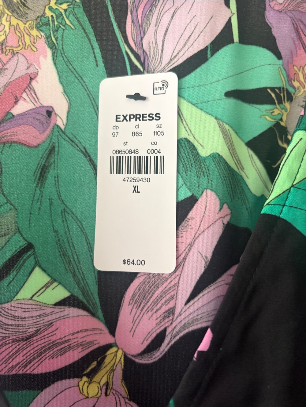 Express Black Floral Tie-Front V-Neck Blouse in Pink & Green - Picture 8 of 8